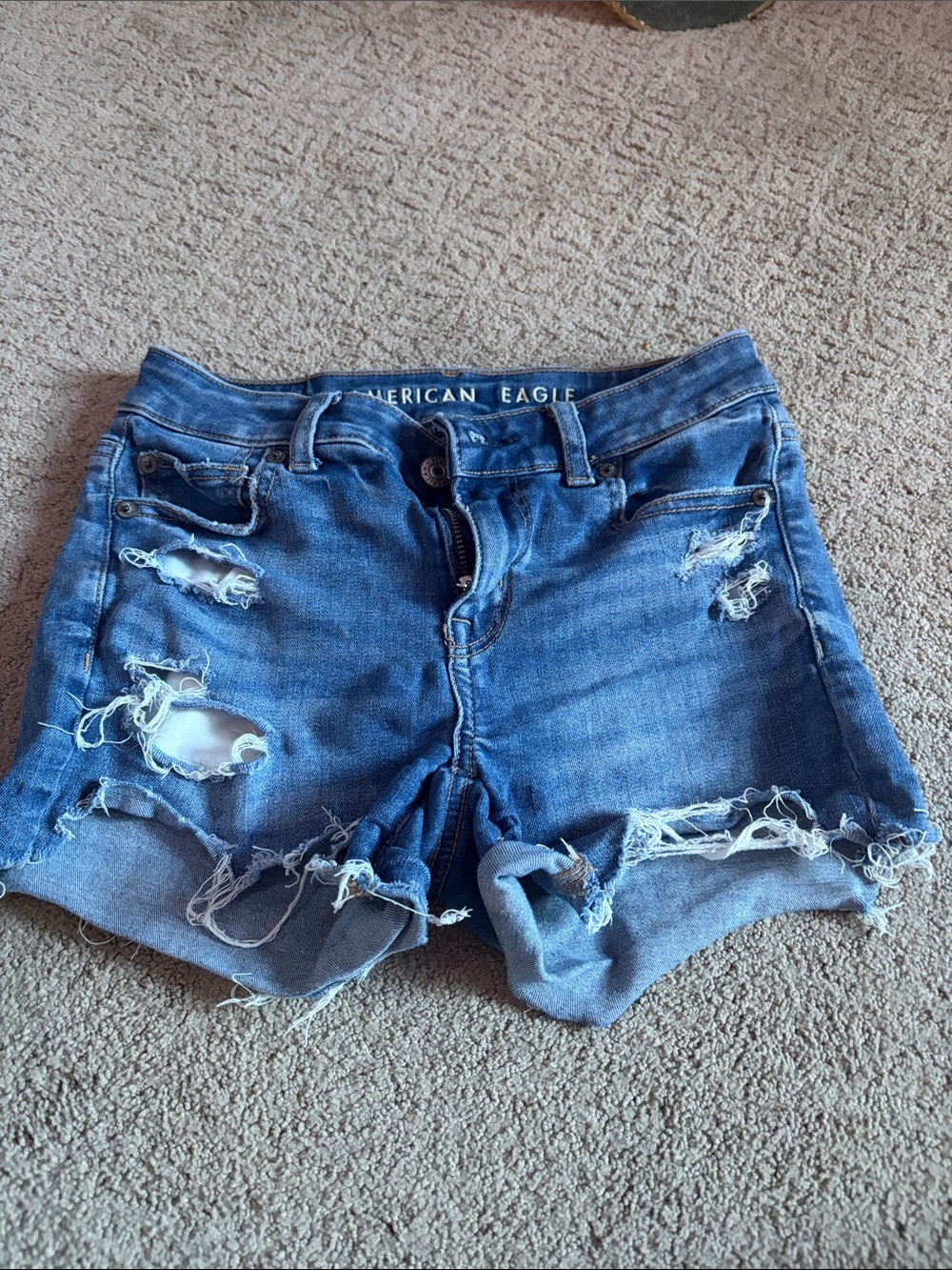 American Eagle Outfitters Distressed Denim Jean Shorts - Light Blue